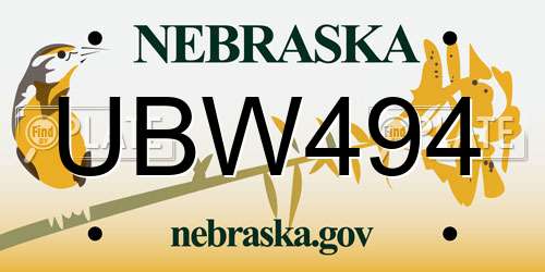 UBW494 Nebraska License Plate