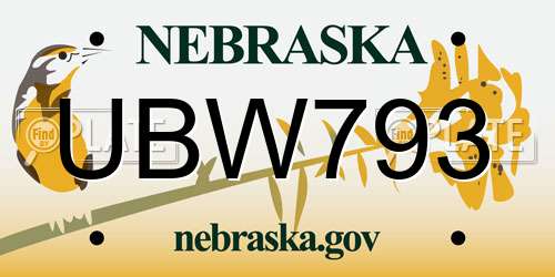 UBW793 Nebraska License Plate