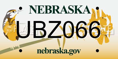 UBZ066 Nebraska License Plate