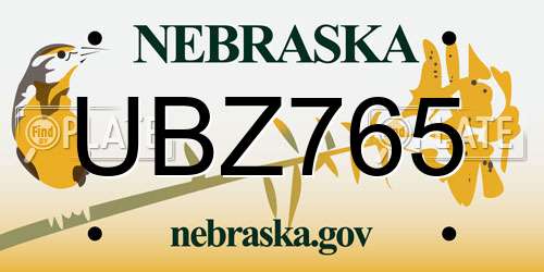 UBZ765 Nebraska License Plate