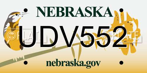 UDV552 Nebraska License Plate
