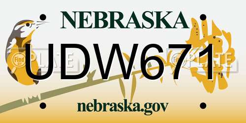 UDW671 Nebraska License Plate