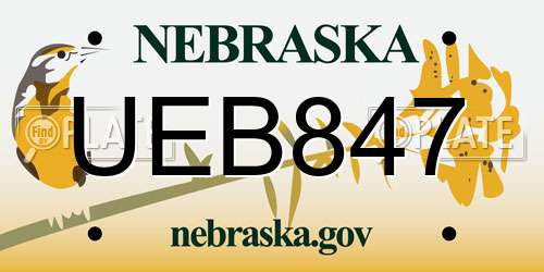 UEB847 Nebraska License Plate