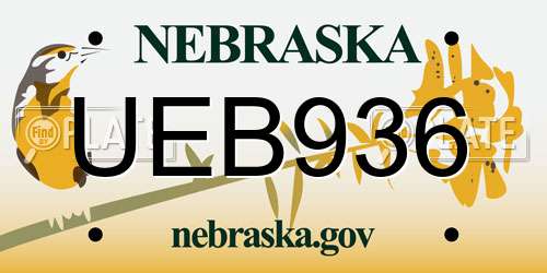 UEB936 Nebraska License Plate