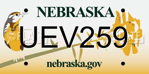 UEV259 Nebraska License Plate