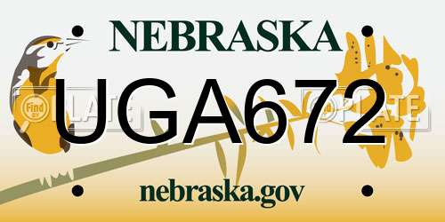 UGA672 Nebraska License Plate