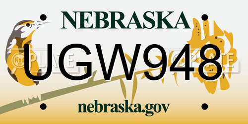 UGW948 Nebraska License Plate