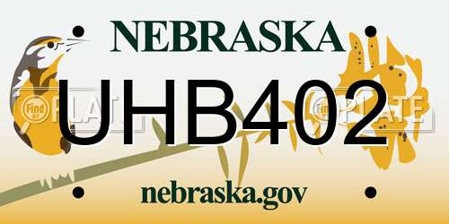 UHB402 Nebraska License Plate