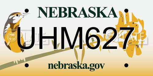 UHM627 Nebraska License Plate