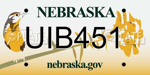 UIB451 Nebraska License Plate