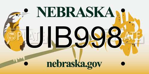 UIB998 Nebraska License Plate