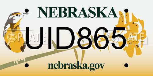 UID865 Nebraska License Plate