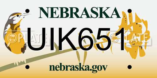 UIK651 Nebraska License Plate