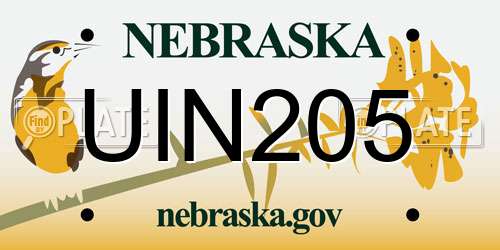 UIN205 Nebraska License Plate