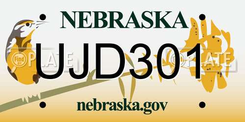 UJD301 Nebraska License Plate