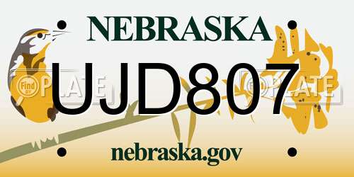 UJD807 Nebraska License Plate