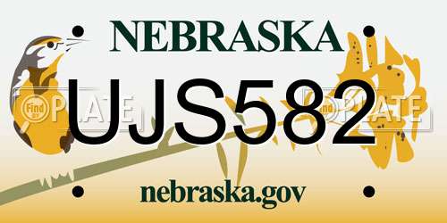 UJS582 Nebraska License Plate