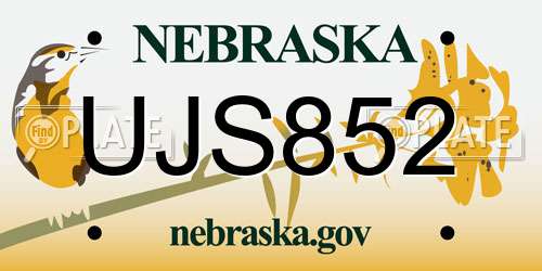 UJS852 Nebraska License Plate