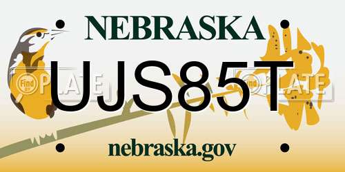 UJS85T Nebraska License Plate
