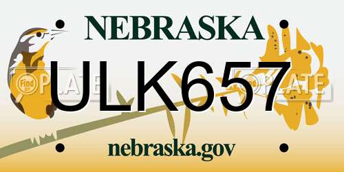 ULK657 Nebraska License Plate