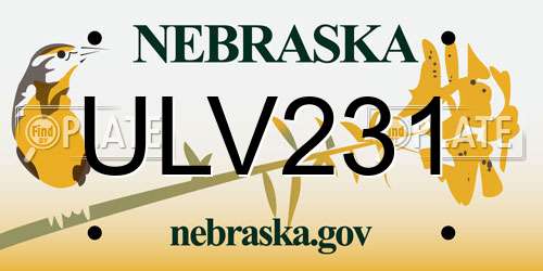 ULV231 Nebraska License Plate