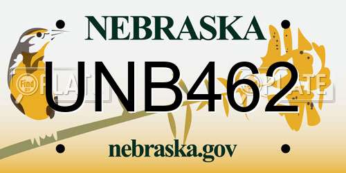 UNB462 Nebraska License Plate