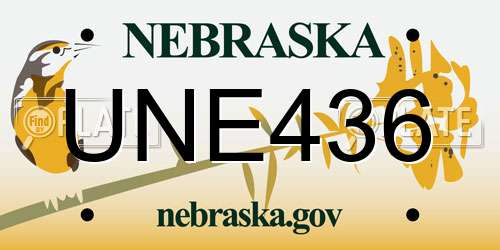 UNE436 Nebraska License Plate