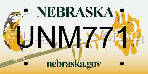 UNM771 Nebraska License Plate