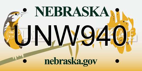 UNW940 Nebraska License Plate