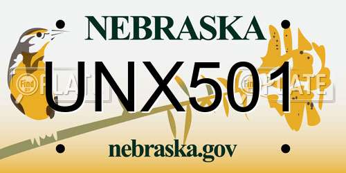 UNX501 Nebraska License Plate
