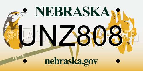 UNZ808 Nebraska License Plate