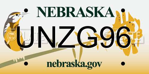 UNZG96 Nebraska License Plate