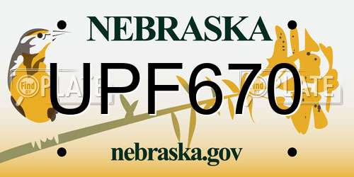 UPF670 Nebraska License Plate