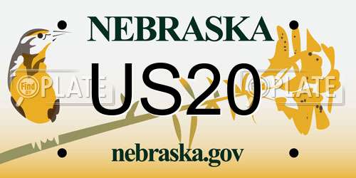US20 Nebraska License Plate