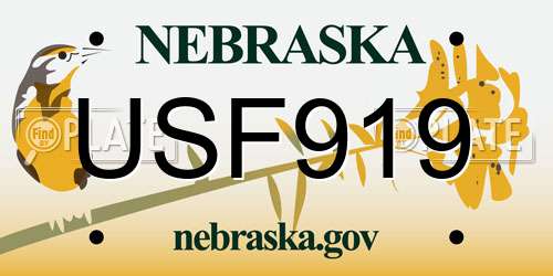 USF919 Nebraska License Plate
