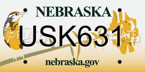 USK631 Nebraska License Plate