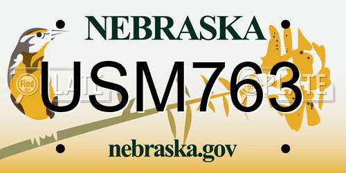 USM763 Nebraska License Plate