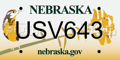 USV643 Nebraska License Plate