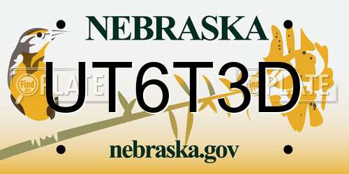 UT6T3D Nebraska License Plate