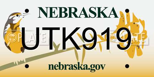 UTK919 Nebraska License Plate