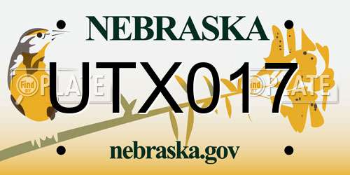 UTX017 Nebraska License Plate