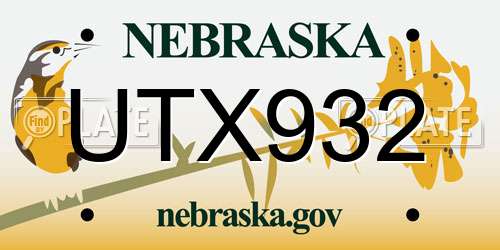 UTX932 Nebraska License Plate