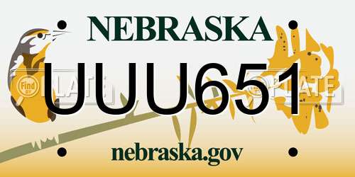 UUU651 Nebraska License Plate