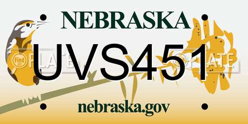 UVS451 Nebraska License Plate