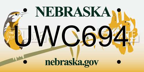 UWC694 Nebraska License Plate