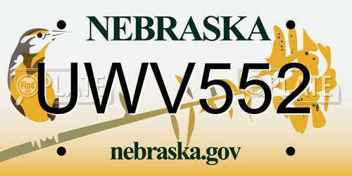 UWV552 Nebraska License Plate