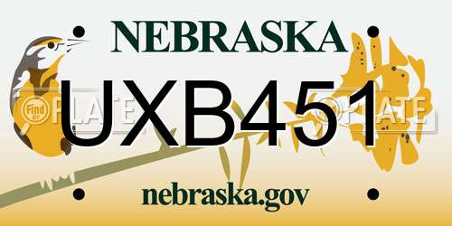UXB451 Nebraska License Plate