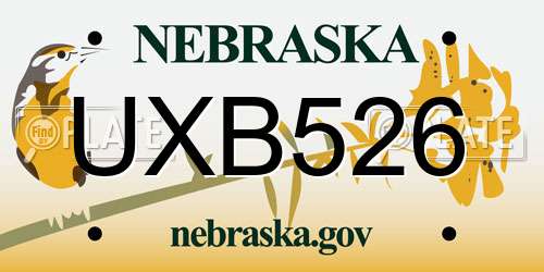 UXB526 Nebraska License Plate