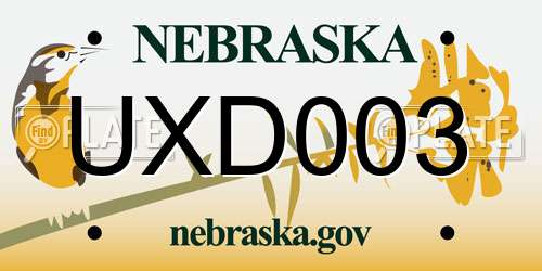 UXD003 Nebraska License Plate