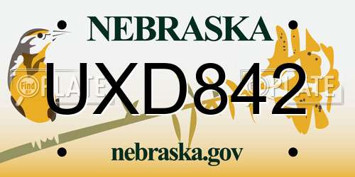 UXD842 Nebraska License Plate
